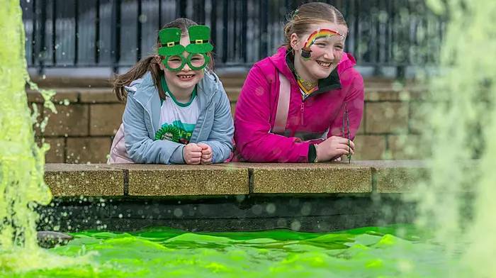 Pictured at the Bantry St. Patrick's Day parade are Hazel & Hannah Murray from Rochestown, Cork. (Photo: Andy Gibson)