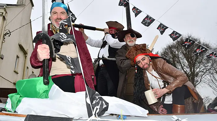 Be on the lookout for pirates - Stuart Musgrave, Valerie Vansse, Charlie Bolger and Noel Lawn at the  Baltimore St. Patrick's Day Parade. (Photo:Anne Minihane.)