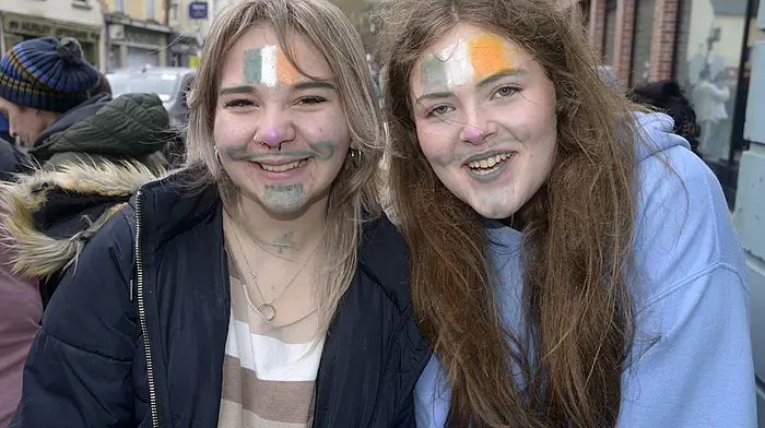 Pictured at the St Patricks day parade at Bandon was Basha Plachetkova and Nadine O'Sullivan. (Photo: Denis Boyle)