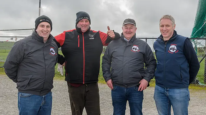 Pio Lane, Jim O'Sullivan and Barry O'Driscoll of Ahiohill Vintage Club with Brendan Marshall (Carrigaline, 2nd from left) enjoying their day at the Ahiohill tractor, truck and car run, which was followed by tractor dyno testing. Proceeds of the run will go to West Cork Rapid Response and BEDA Station House Restoration Fund. 
Picture: David Patterson, Tractor Run - Cork.