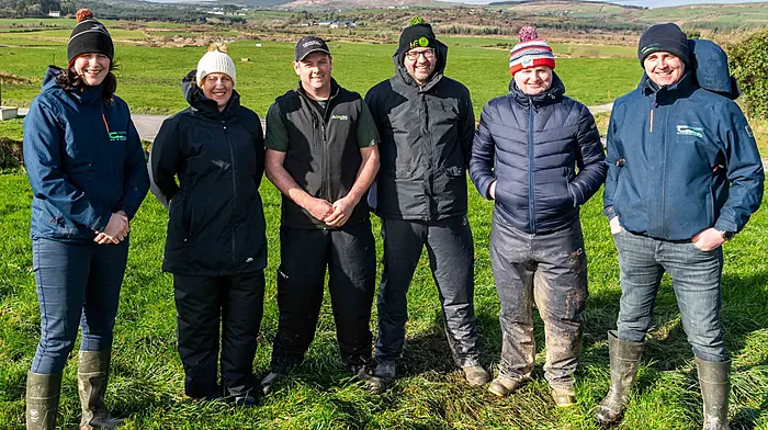 A Teagasc Spring Grazing Walk took place on the farm of Eoin Murphy, Caheragh today. Topics discussed included Selecting paddocks for early grazing; Early Nitrogen & Slurry; Grazing during difficult conditions and Protecting water quality. Pictured at the walk are Grainne Hurley, Teagasc; Pauline O'Driscoll, Teagasc; Eoin Murphy, host farmer; Seamus Lordan, Teagasc; Liam Bohane, Carbery and Ian Lynch, Teagasc. Picture: Andy Gibson.