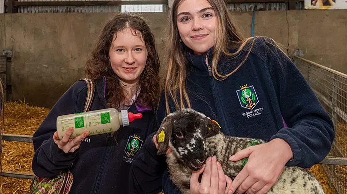 Agri Aware hosted a Farm Walk & Talk at Darrara Agriculture College in Clonakilty, West Cork today. Transition, 5th and 6th class students from 7 schools attended the event. Feeding a 6 day old lamb were Mary Hegarty and Carrie Harrington from Regina Mundi College, Douglas, Cork. Picture: Andy Gibson.