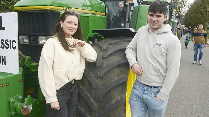 Pictured at the tractor run at Ahiohill Co Cork was Saoirse O'Leary from Kilmichael and Michael Keohane from Rossmore. Picture Denis Boyle