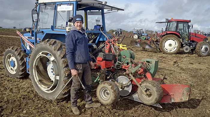 Pictured at a very windy 81st annual ploughing match at Bandon Co Cork was Ger Kirby from Ballinascarthy taking part in the senior class. Picture Denis Boyle