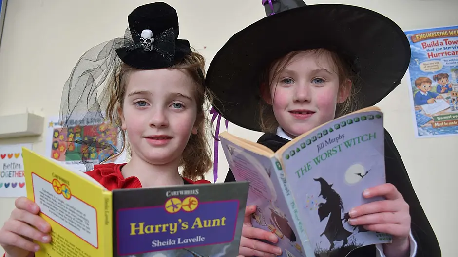 Pupils of Castletownshend National School in West Cork 
Fleur Flanagan and Erin Moloney dressed as witches for World Book Day. Photo; Anne Minihane.