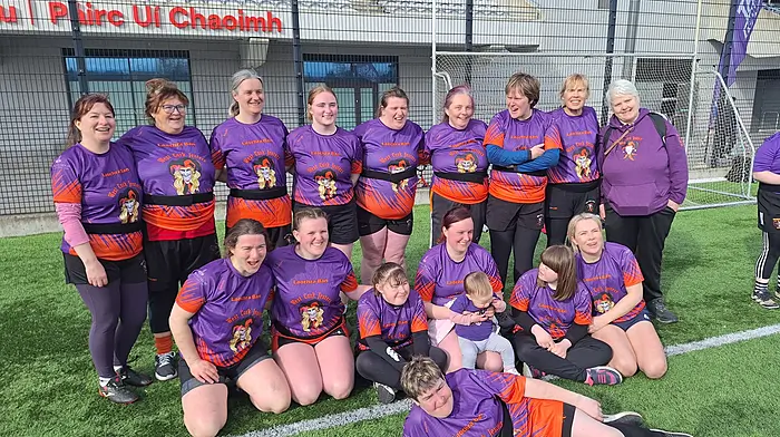 Celebrating International Women’s Day, the West Cork Jesters ladies took part in a tag rugby festival that was held in Pairc Uí Chaoimh which was a huge celebration of strong, resilient women. Back: Mairead Cronin, Jackie Peterson, Geraldine Hicks, Sandra and Ellen O’Donoghue, Christine Colgan, Jessie Nicholson, Lisa Hodnett and Joy Robinson. Front: Geraldine Middea, Orlaith Cronin, Hannah Hourihane, Megan Lynch,  Ellen Hodnett, Linda McCarthy and lying down, Fiona Riney.