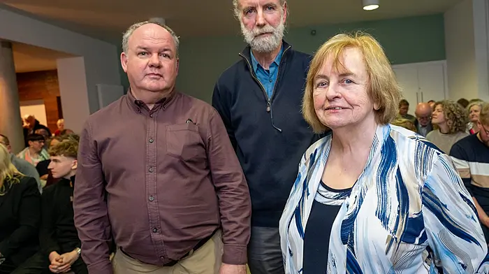 Guest speaker Bernadette Devlin McAliskey (civil rights leader and former MP) with Padraig Fitzgerald and Ger Timmons from the Kinsale Peace Project at an event they organised in the Friary Kinsale.  (Photo: John Allen)
