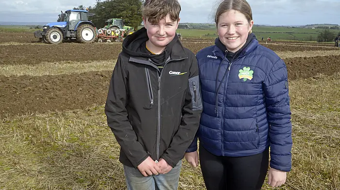 Cousins Michéal O'Driscoll from Kilbrittain and Aine O'Driscoll from Knockbrown, Bandon at the 81st annual ploughing match held in Bandon.  (Photo: Denis Boyle)