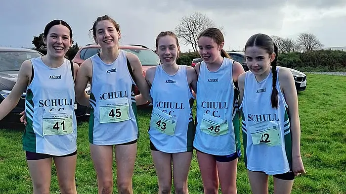 Hannah O’Callaghan, Abby Sheehan, Danielle O’Brien, Abigail Crowley and Freya McCarthy represented Schull Community College at the Munster schools cross country championship recently.