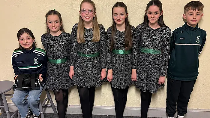 Well done to Rebecca McSweeney who came second in the solo dancing. From left: Mila Browne (solo music), Ellen Collins, Méabh Collins, Emma Keohane and Rebecca McSweeney (solo dance), and Charlie Crowley (solo singing).