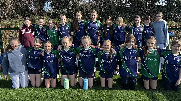 Two teams of girls from Rath National School (and supporters) took part in the FAI primary five-a-side soccer competition at Drinagh soccer club. Back: Abbie Broughan, Ellen Collins, Sophie Connolly, Lucy Murphy, Emiliia Kravchenko, Ciara Cottrell, Feride Seimetova, Alannah Cattermaul, Rebecca McSweeney, Emma Cottrell and Éabha O’Donovan. Front: Róisín McDermott, Adah O’Neill, Hannah Sheehy, Edie Reilly, Rathnaid Whooley, Ella Keane, Róisín Breen, Roberta Cattermaul and Ohla Parhomenko.