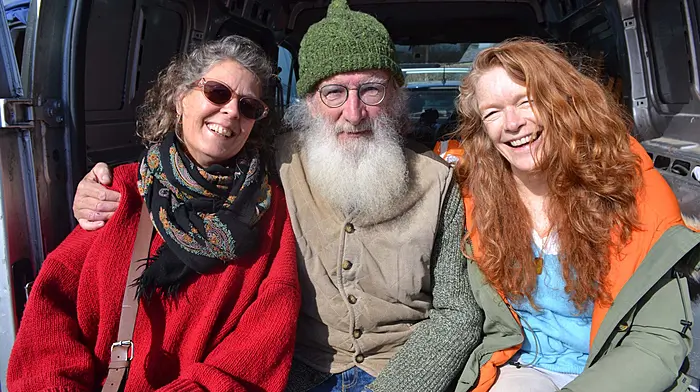 Saraswati Hancock and Séan Mullane (Ballydehob) and Mariananne Adams (Drinagh) at the Farmers Market in Skibbereen.   (Photo: Anne Minihane)