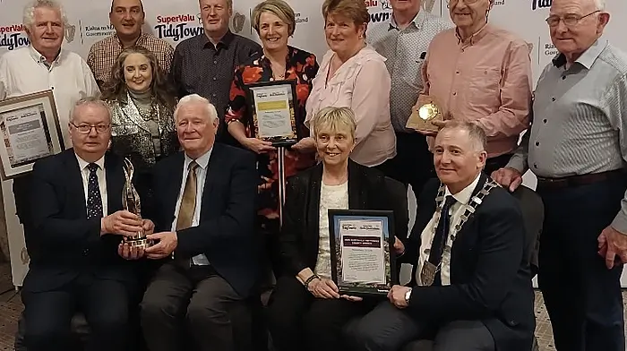 Some of the members of Rosscarbery Tidy Towns committee who attended the presentation of the south-west and mid-west regional awards for the SuperValu Tidy Towns competition last Monday night at The Rose Hotel in Tralee.