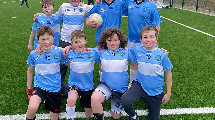 The Reenascreena National School boys soccer team. Front: Conor Crowley, Colin Ronan, Reuben Hegarty and Jack Fitzpatrick. Back: Christopher Callanan, Charlie O’Sullivan, Rian Hayes and Eoin Doolan.