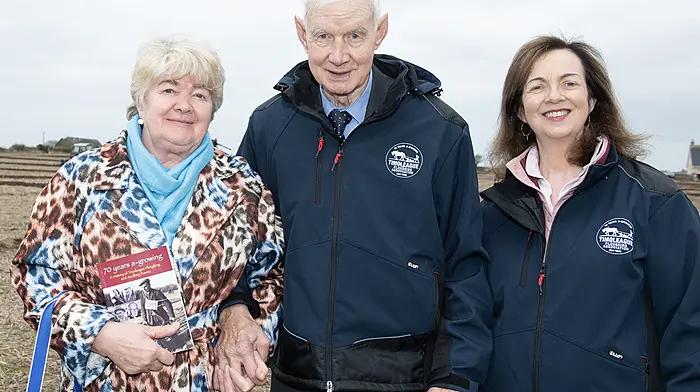 President of the Timoleague Ploughing Association, Larry O'Leary with (left to right): Ella Szwejk, Carhue and Margaret Keohane, Timoleague Ploughing Association. Photo: Martin Walsh.