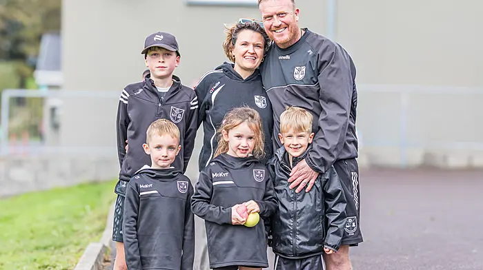 Sean, Vicki and John Paul Sheehan, one of the selectors with the Premier Intermediate team. F/R   Caden and Ciana Regan with their friend  Liam Sheehan Picture: Anne Marie Cronin Photography