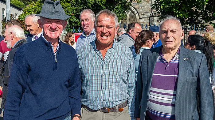 Jerry O'Donovan (Leap), Seamus Daly (Kilcrohane) and Pat Daly (Skibbereen) at the IFA event in Bantry which marked the 60th anniversary of the 1966 farmers’ rights march from Bantry to Dublin.  (Photo: Andy Gibson)