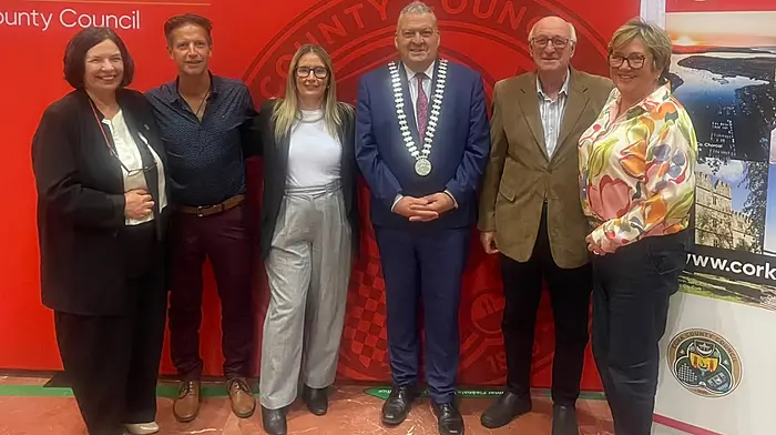 Ballinspittle Tidy Towns group who came joint second in their category at the County Litter League Awards ceremony in Cork County hall. From left: Moira Morrell (CEO, Cork County Council), John Collins, Aishling Minihane, Mayor Bernard Moyninihan, Edward Draper and Cllr Marie O’Sullivan.