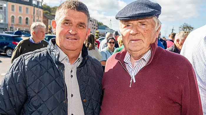 Donal O'Donovan (Dunmanway) and John O'Donovan (Ardfield) at the IFA event in Bantry which marked the 60th anniversary of the 1966 farmers’ rights march from Bantry to Dublin.  (Photo: Andy Gibson)