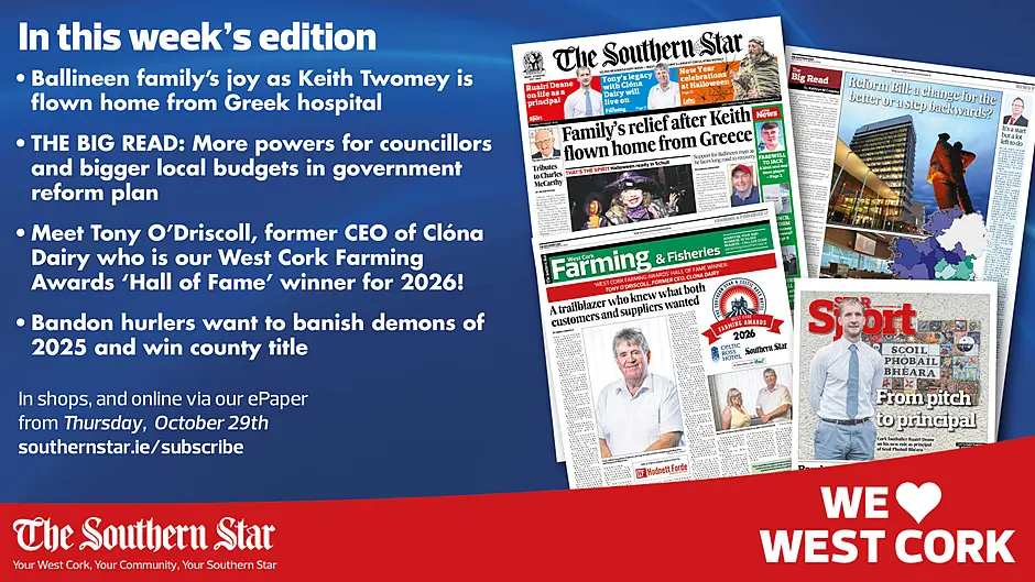 THE SOUTHERN STAR IS IN STORES NOW: Innishannon family's joy as Keith Twomey is flown home from Greek hospital; A scare at Samhain; Bandon hurlers want to banish demons of 2025 Image