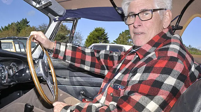 Drew Fox from Enniskeane at the wheel of his 1966 MGB Roadster prior to the start of the West Cork Vintage Club's final run of the year in aid of Cancer Connect that began from the Model Railway Village in Clonakilty.  Photo: Martin Walsh.