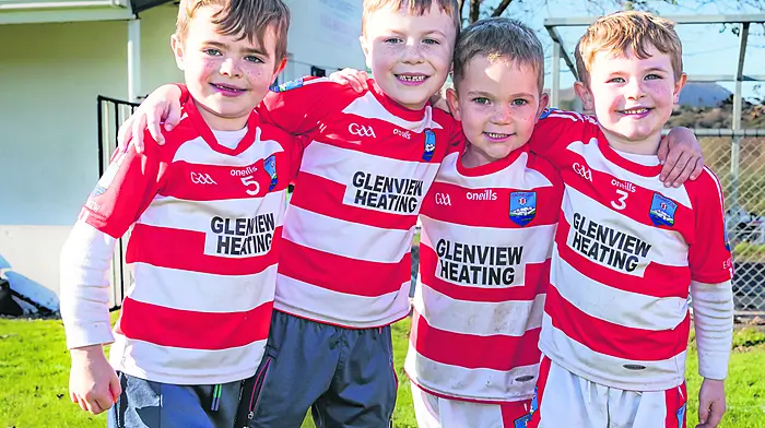 Cian, Tristan, Darragh and Odhrán O’Sullivan celebrating Adrigole winning the Beara junior B championship.  (Photo: Anne Marie Cronin)