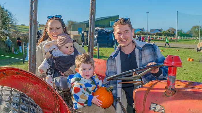 Laura, Nóinín, Éanna and Bobby Kelly from Rosscarbery at the Pumpkin Pitch in Ardfield.