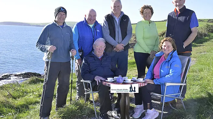 A breakfast fundraiser in aid of the Seven Heads Walks will take place in the Courtmacsherry Hotel on Sunday at 10.00am with Seamus Heaney (Pure Cork) as the guest speaker. The event is the main fundraiser of income for the improvement and maintenance of the walks. Tickets are available from committee members or 087-7641420.  Following the breakfast there will an opportunity to experience the Fuchsia Walk with some members of the committee. There's also a  boat trip (€15) of Courtmacsherry Harbour courtesy of Mark and Patricia Gannon of Atlantic Whale & Wildlife Tours with the proceeds being donated to the Seven Heads Walks fund. Pictured (left to right) are Paul Hayes, Lorcan Murtagh, Mike O'Sullivan, Brian Dillion, Eithne Lordan, Ann Murphy and Harold Kingston. Photo: Martin Walsh.