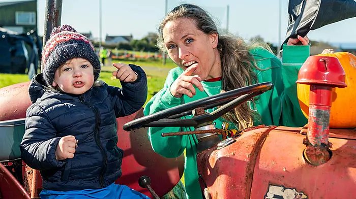 Cullan  and Paula Lynch from Ballydehob at the Pumpkin Express at St James GAA club. (Photo: Andy Gibson)