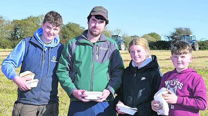 The O'Driscoll cousins ready to enjoy some lunch at the Clonakilty Ploughing Match (from left): Michael (Kilbrittain), Cian (Bandon) and Saoirse and JT (Kilbrittain).   (Photo: Martin Walsh)
