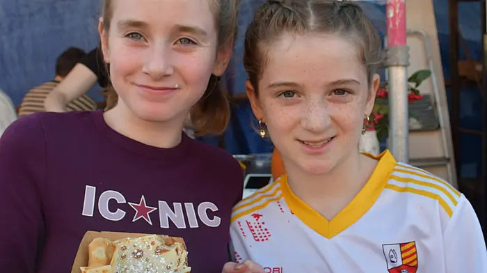 Enjoying the crepes at the annual Caheragh Vintage Threshing Day were Anna Kingston and Siún McCarthy.   (Photo: Anne Minihane)
