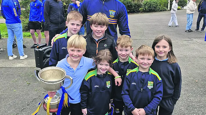 Mathunas William Horgan with his son Ciaràn, daughter Caoimhe, niece Kate, and nephews Rory, Liam, Darragh and Eoin Horgan after their big win on Sunday.