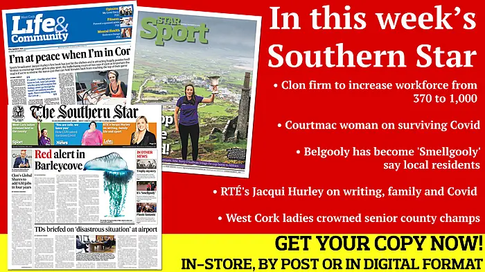 Courtmac woman on surviving Covid; 600+ new jobs for Clonakilty; Eight dogs stolen in Macroom; Belgooly has become 'Smellgooly' say local residents; West Cork ladies crowned champs; RTÉ's Jacqui Hurley on writing, family and Covid Image