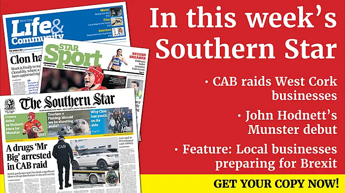 Dennis brings tornado to Ballydehob and ‘rocks’ the Fastnet; Gun used in Drimoleague cash robbery; Bandon ‘loner’ sexually assaulted teenager in Penneys; Frightening incident for teenager outside Dunmanway graveyard; SouthDoc and Co-Action hit by strike Image
