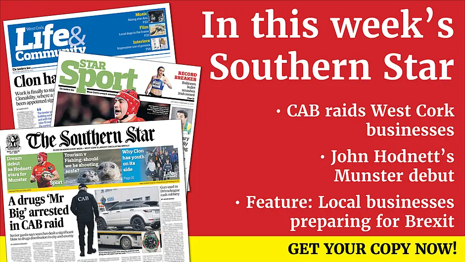 Dennis brings tornado to Ballydehob and ‘rocks’ the Fastnet; Gun used in Drimoleague cash robbery; Bandon ‘loner’ sexually assaulted teenager in Penneys; Frightening incident for teenager outside Dunmanway graveyard; SouthDoc and Co-Action hit by strike Image