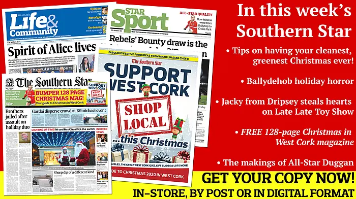 Have your greenest Christmas ever; Ballydehob holiday horror; Jacky from Dripsey steals hearts on Late Late Toy Show; The making of All-Star Melissa Duggan; PLUS your FREE 128-page Christmas in West Cork supplement Image