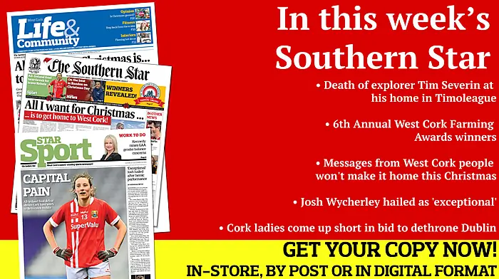 Death of explorer Tim Severin; Farming Award winners revealed; Christmas shopping trip salvaged; Cork ladies come up short; Josh Wycherley hailed as 'exceptional'; Messages from West Cork people around the globe  Image