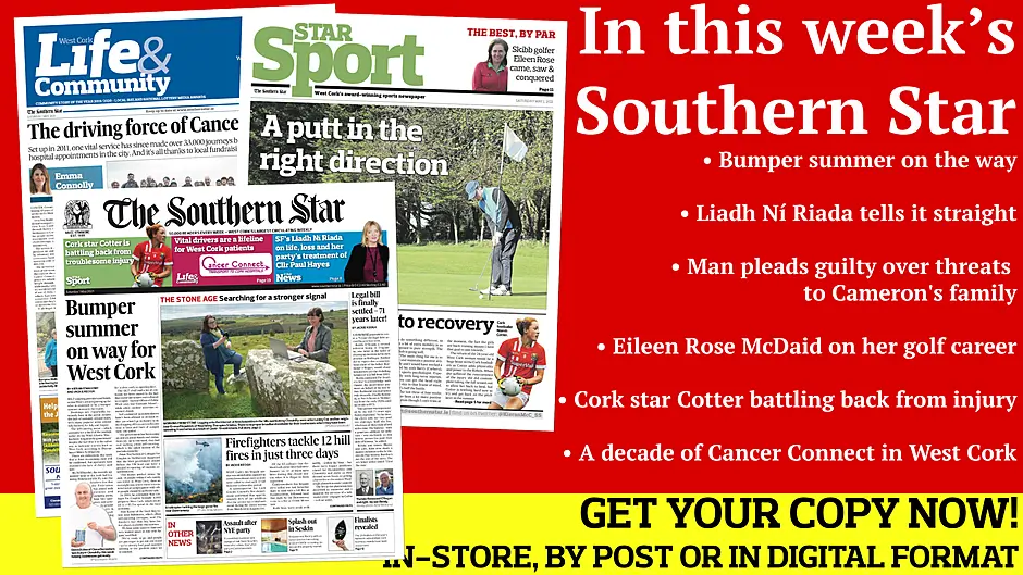 Bumper summer on the way; Gorse fires cause major damage to local wildlife; Liadh Ní Riada tells it straight; Eileen Rose McDaid on her golf career; A decade of Cancer Connect in West Cork Image