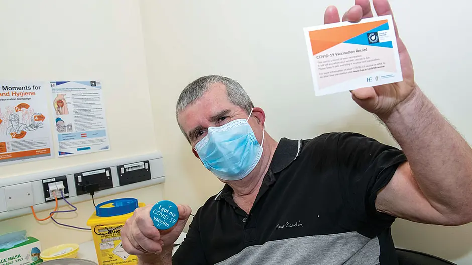 Gerry Monaghan from Bantry receiving his first ‘jab’ in the town’s vaccination centre in May.