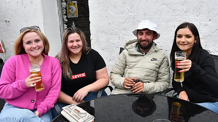 Michelle O’Donoghue, Niamh Thornton, Ruaidhrí Gallagher and Emily Carey, also enjoying the beer garden. (Photos: Anne Minihane)