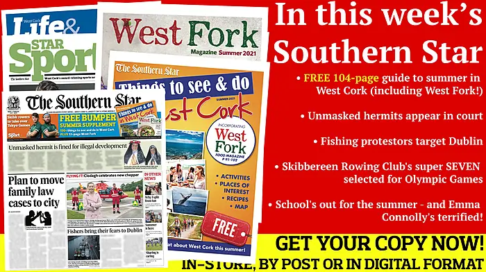 FREE 104-page guide to summer in West Cork (including West Fork); Unmasked hermits appear in court; Cape barman found guilty of sex assault; Skibbereen Rowing Club's super SEVEN; School's out for the summer - and Emma Connolly's terrified! Image