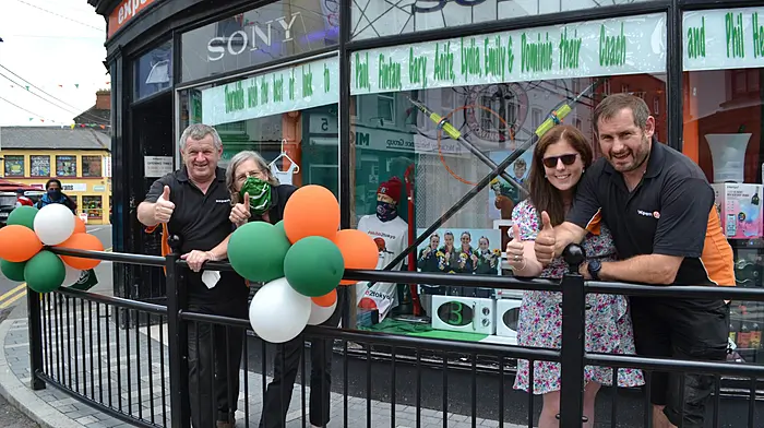 Michael, Kathleen and Richard Thornhill with Jenny Murphy had Thornhills all decked out in Ireland colours.  (Photo: Anne Minihane)