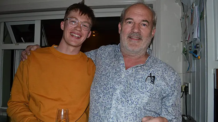 Emily Hegarty's brother Dermot and uncle John Hegarty celebrating the wonderful Olympic  bronze medals that Ireland brought home early on Wednesday morning. Photo: Anne Minihane.