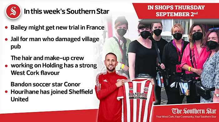 In this week's Southern Star: Bailey might get new trial in France, jail for man who damaged village pub & Bandon soccer star Conor Hourihane has joined Sheffield United Image