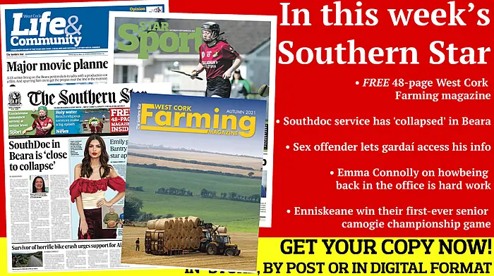 FREE 48-page West Cork Farming magazine; Southdoc service has 'collapsed' in Beara; Sex offender lets gardaí access his info; Major movie planned for Beara Image