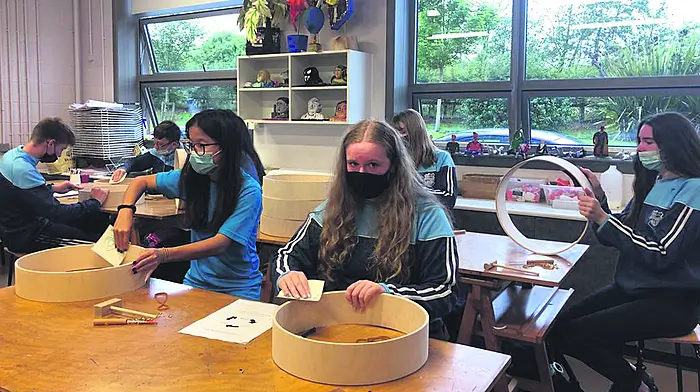 Bantry students have a ball learning to make bodhráns Image