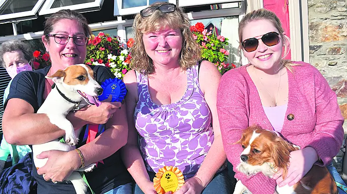 Enjoying the beautiful sunshine at the annual Caheragh Threshing were Faby McCarthy, Nicola and Katie Hourihane with Coco and Little Bee. Photo: Anne Minihane.