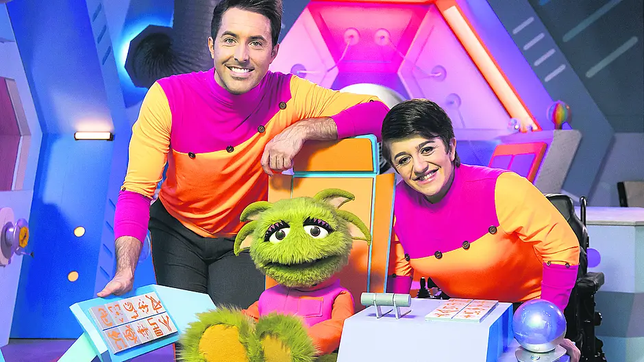 Presenters Mark, Amy and ‘Zoom’ of the new Let’s Find Out, the Irish-produced science TV series for children, supported by Science Foundation Ireland