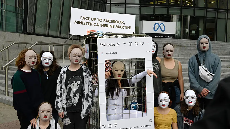 Schull students protest at Facebook HQ today Image