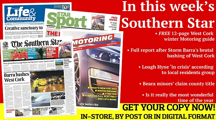 FREE 12-page West Cork winter motoring guide; Full report after Storm Barra's brutal bashing of West Cork; Lough Hyne 'in crisis'; How our postmen delivered Christmas; Beara minors' major win; Top sports books for this Christmas Image